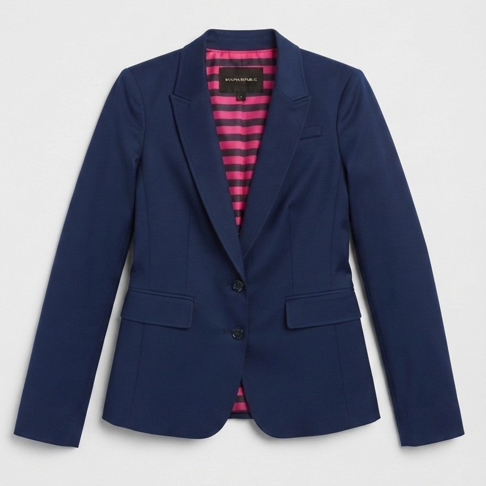 Banana Republic Fitted Professional Blazer Two Button Striped Lining Navy Blue 2